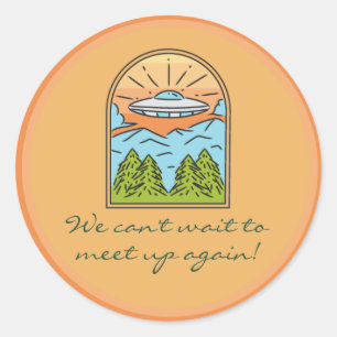 Spaceship UFO Space Visitors Meet Again  Classic Round Sticker