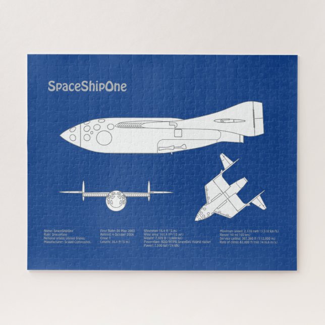 SpaceShipOne - Aeroplane Blueprint Plans ABD Jigsaw Puzzle (Horizontal)