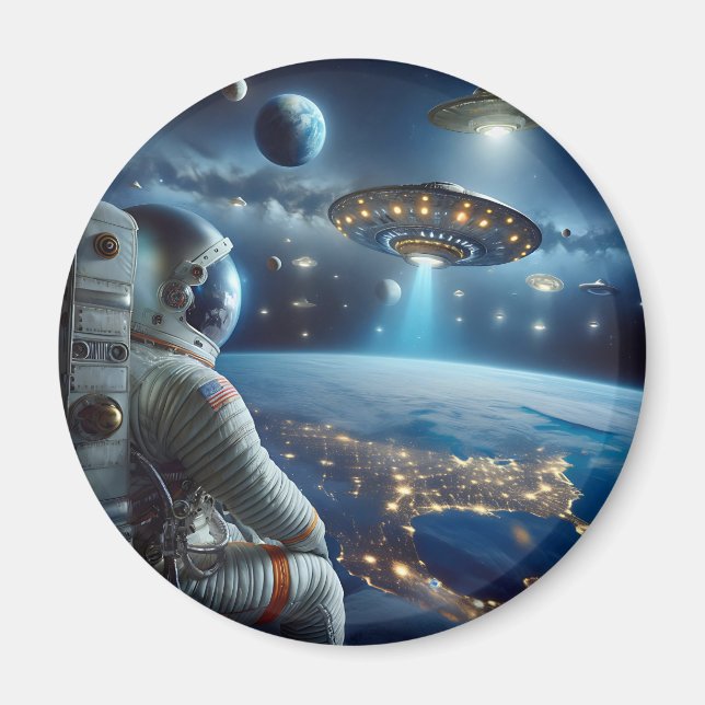 Spaceships and an Astronaut in Outer Space Magnet (Front)