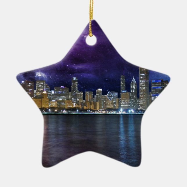 Spacey Chicago Skyline Ceramic Tree Decoration (Front)