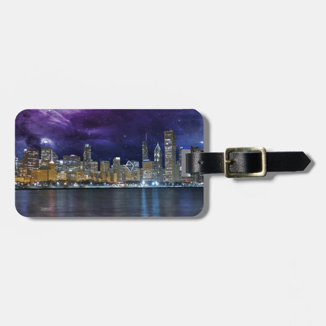 Spacey Chicago Skyline Luggage Tag (Front Horizontal)