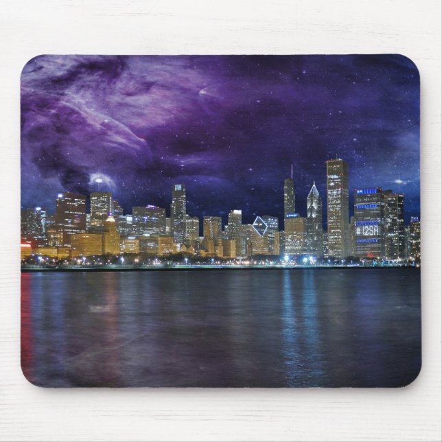 Spacey Chicago Skyline Mouse Mat (Front)