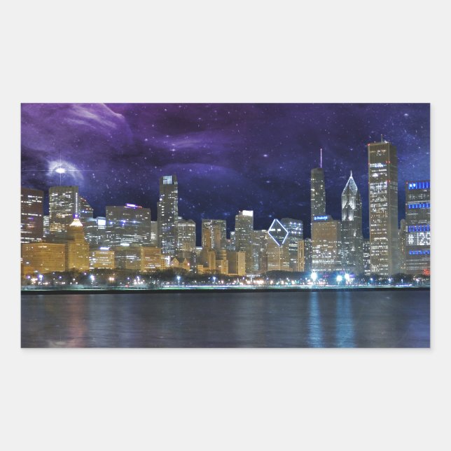 Spacey Chicago Skyline Rectangular Sticker (Front)