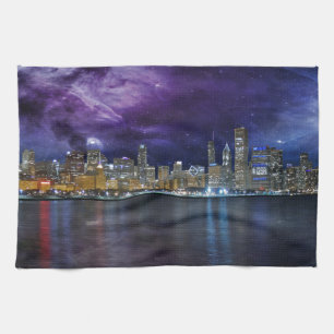 Spacey Chicago Skyline Tea Towel