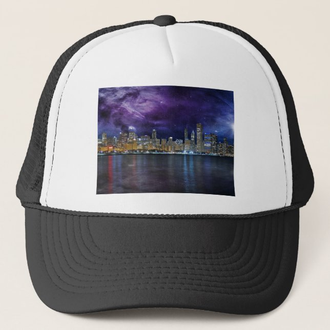 Spacey Chicago Skyline Trucker Hat (Front)