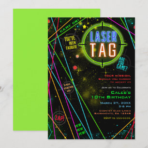 Spacey Cosmic Lights Laser Tag Birthday Party Invitation