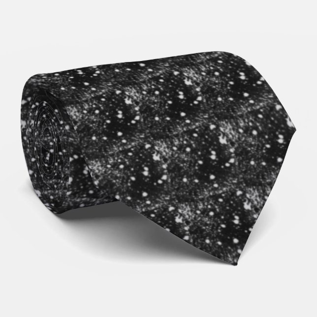 Spacey Gray Splatter On Black Repeat Pattern  Tie (Rolled)