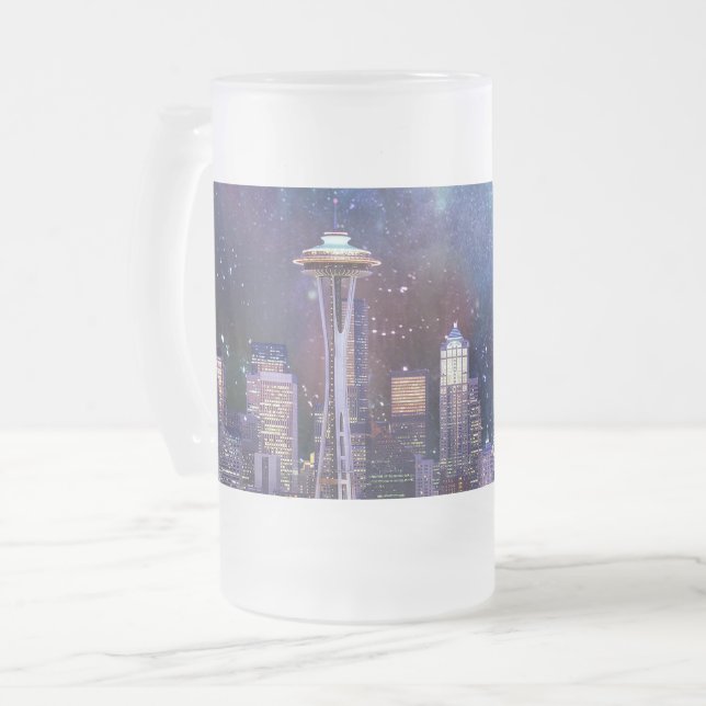 Spacey Seattle Frosted Glass Beer Mug (Front Left)
