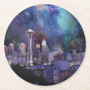 Spacey Seattle Round Paper Coaster