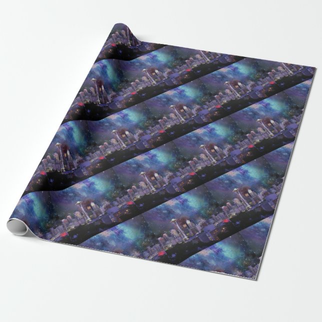 Spacey Seattle Wrapping Paper (Unrolled)