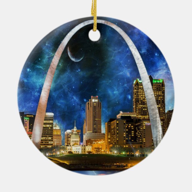 Spacey St. Louis Skyline Ceramic Tree Decoration (Back)