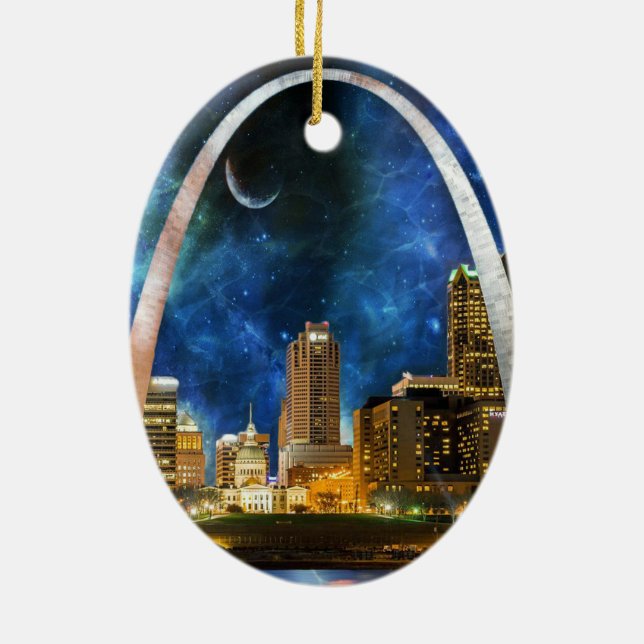 Spacey St. Louis Skyline Ceramic Tree Decoration (Back)