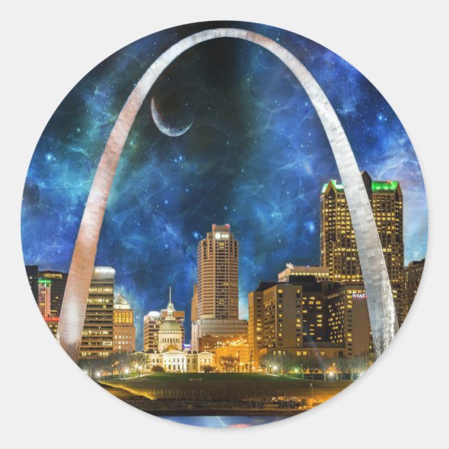 Spacey St. Louis Skyline Classic Round Sticker (Front)