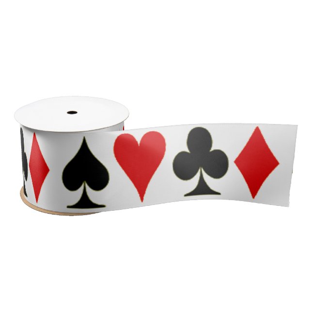Spade, Diamond, Club, Heart Playing Card Suits Satin Ribbon (Spool)