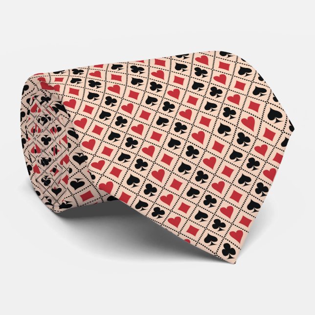 Spade, diamond, heart & club, playing card pattern tie (Rolled)