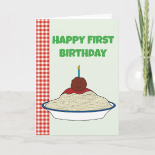Spaghetti and Meatballs First BirthdayCard Thank You Card