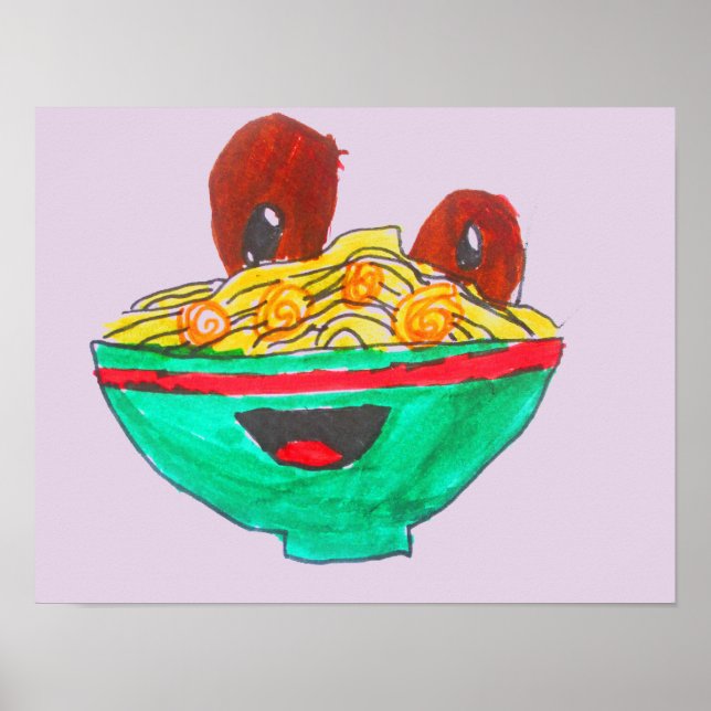 Spaghetti and meatballs funny cartoon art poster (Front)