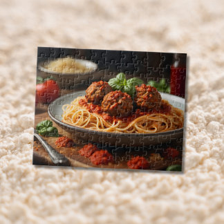 Spaghetti and meatballs on plate jigsaw puzzle