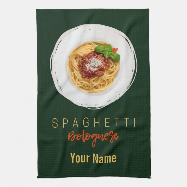 Spaghetti bolognese pasta noodle gourmet chef tea towel (Vertical)