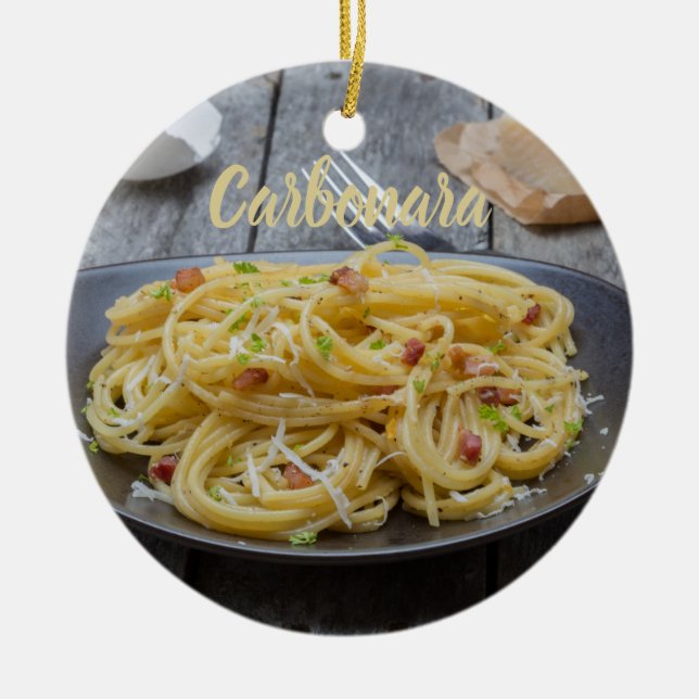 Spaghetti Carbonara Pasta with Bacon and Parmesan  Ceramic Tree Decoration (Front)