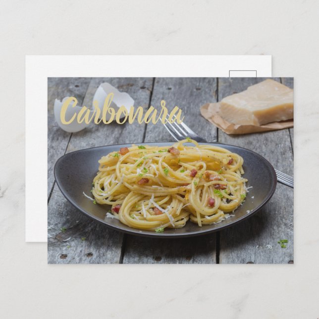 Spaghetti Carbonara Pasta with Bacon and Parmesan  Holiday Postcard (Front/Back)