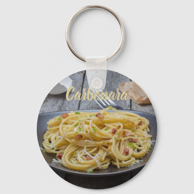 Spaghetti Carbonara Pasta with Bacon and Parmesan  Key Ring (Front)