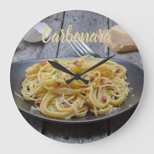 Spaghetti Carbonara Pasta with Bacon and Parmesan  Large Clock (Front)