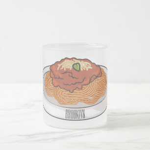  Spaghetti cartoon illustration Frosted Glass Coffee Mug