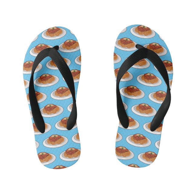  Spaghetti cartoon illustration Kid's Flip Flops (Footbed)