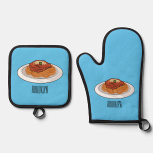 Spaghetti cartoon illustration Oven Mitt & Pot Holder Set