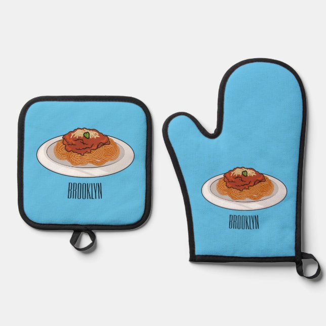  Spaghetti cartoon illustration Oven Mitt & Pot Holder Set (Front)