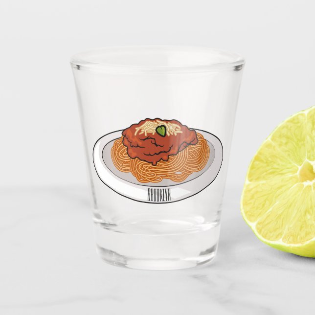  Spaghetti cartoon illustration Shot Glass (Front)