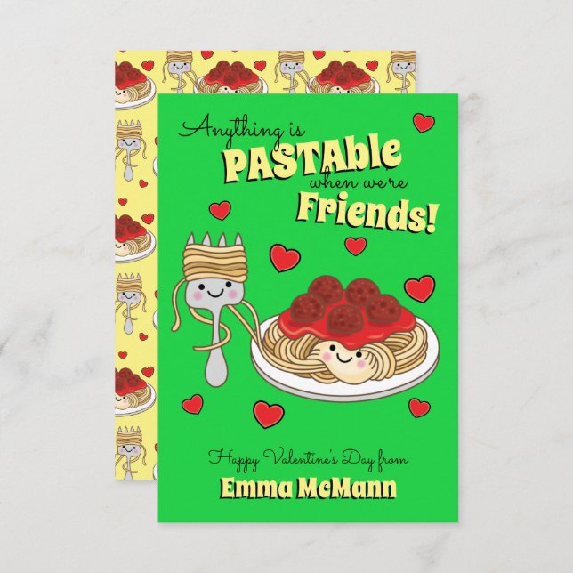 Spaghetti Classroom Valentine Friendship Card (Front/Back)
