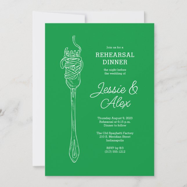 Spaghetti Dinner Invitation in Green (Front)