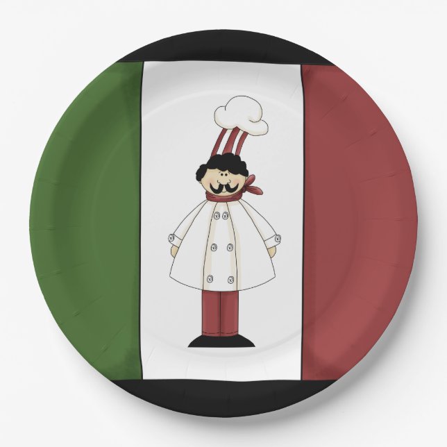 Spaghetti dinner Italian Chef cartoon paper plate (Front)