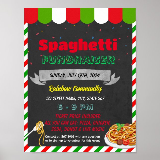 Spaghetti fundraiser event template poster (Front)