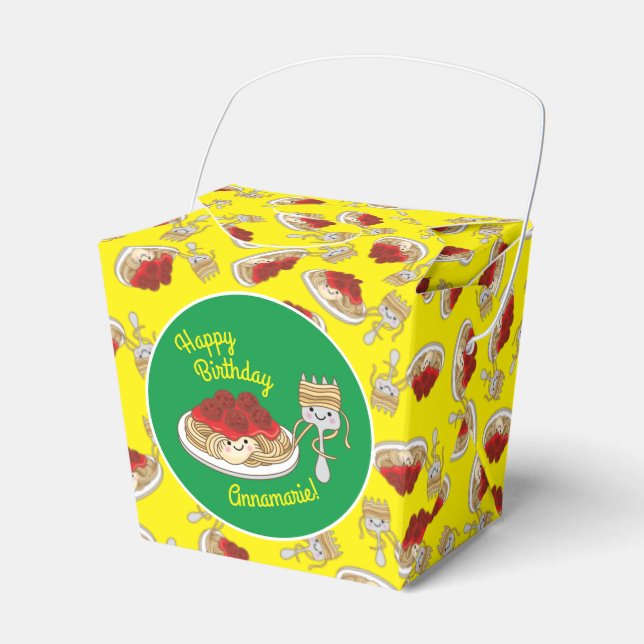 Spaghetti Kids Birthday Party Meatballs Favour Box (Front Side)