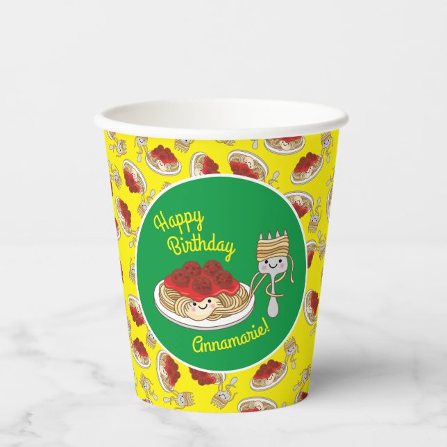 Spaghetti Kids Birthday Party Meatballs Paper Cups (Front)