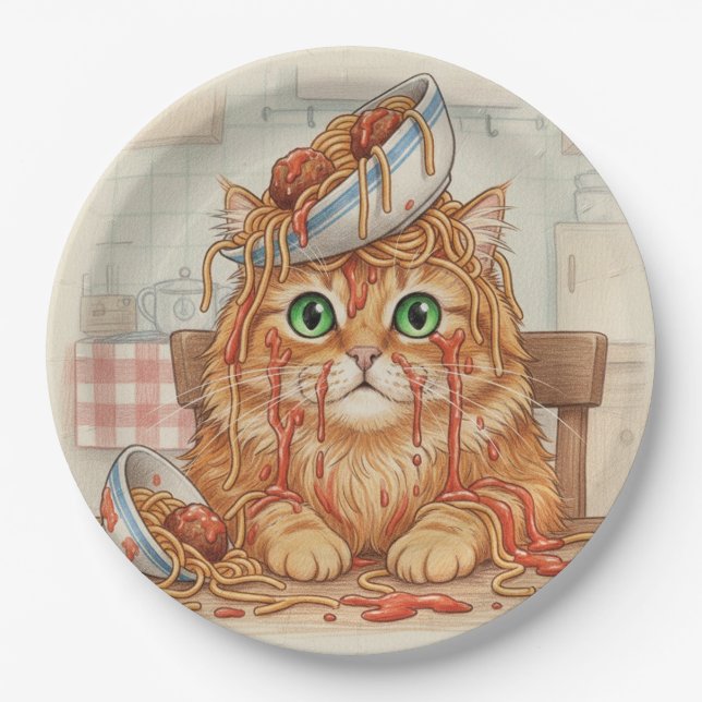 Spaghetti Kitty, Orange, Paper Plates (Front)
