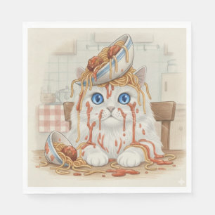 Spaghetti Kitty, White, Napkins