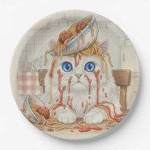Spaghetti Kitty, White, Paper Plates