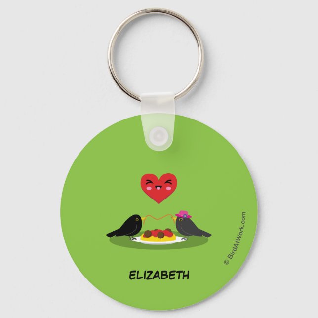 Spaghetti Meatballs Romantic Date | Add Your Name Key Ring (Front)