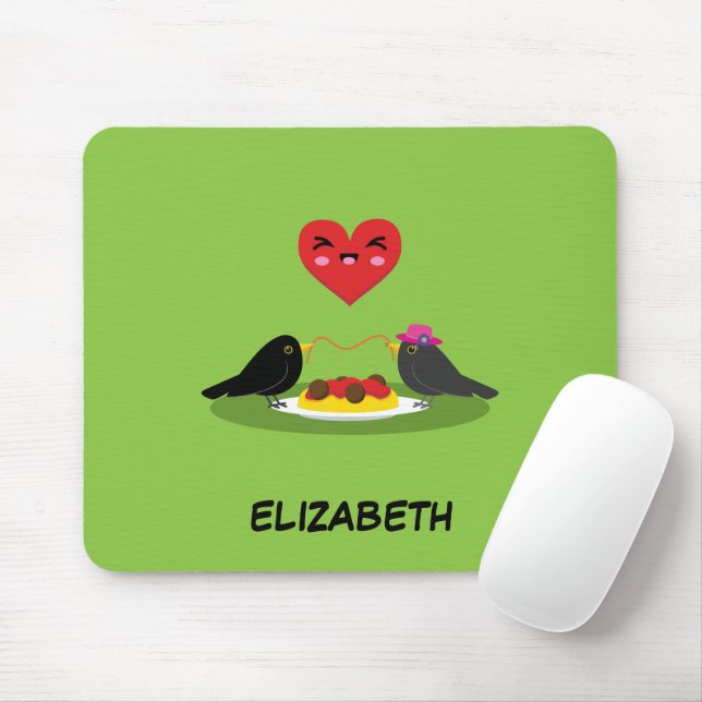 Spaghetti Meatballs Romantic Date | Add Your Name Mouse Mat (With Mouse)