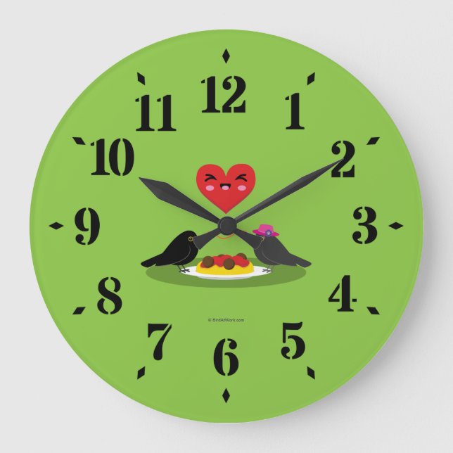 Spaghetti Meatballs Romantic Date Large Clock (Front)