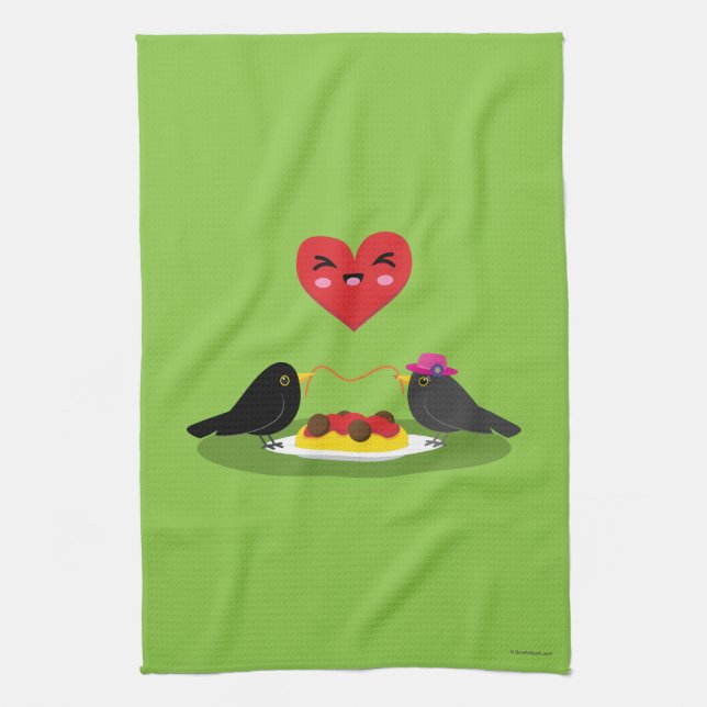 Spaghetti Meatballs Romantic Date Tea Towel (Vertical)