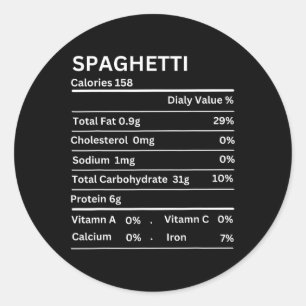 Spaghetti Nutrition Facts Funny Thanksgiving Nutri Classic Round Sticker