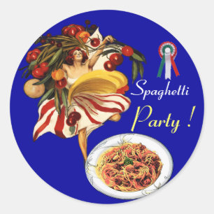 SPAGHETTI PARTY DANCE,ITALIAN KITCHEN AND TOMATOES CLASSIC ROUND STICKER