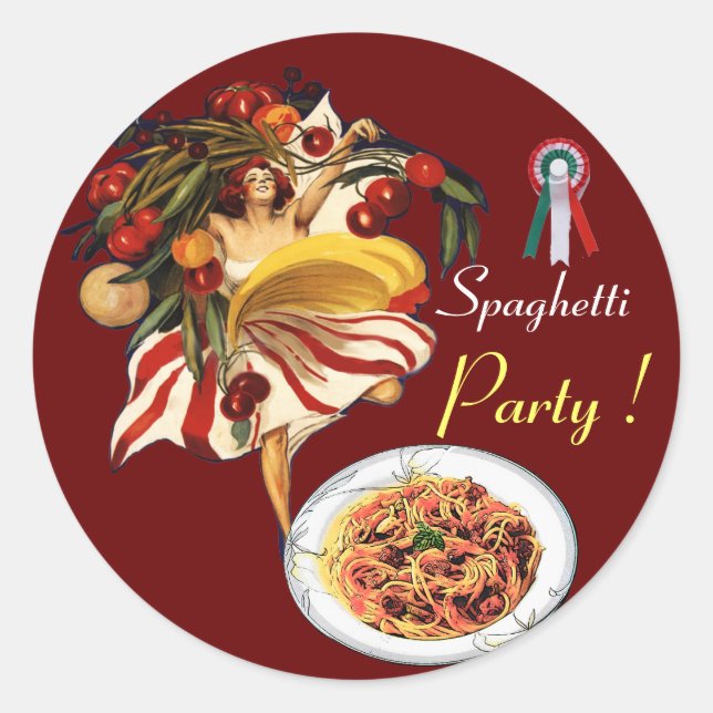 SPAGHETTI PARTY DANCE,ITALIAN KITCHEN AND TOMATOES CLASSIC ROUND STICKER (Front)