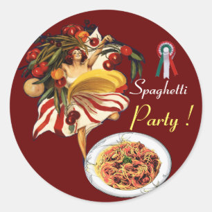 SPAGHETTI PARTY DANCE,ITALIAN KITCHEN AND TOMATOES CLASSIC ROUND STICKER