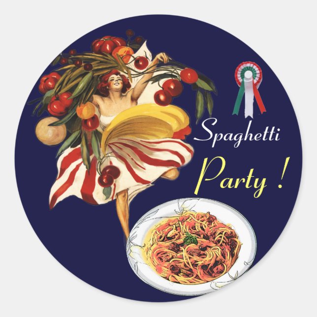 SPAGHETTI PARTY DANCE,ITALIAN KITCHEN AND TOMATOES CLASSIC ROUND STICKER (Front)